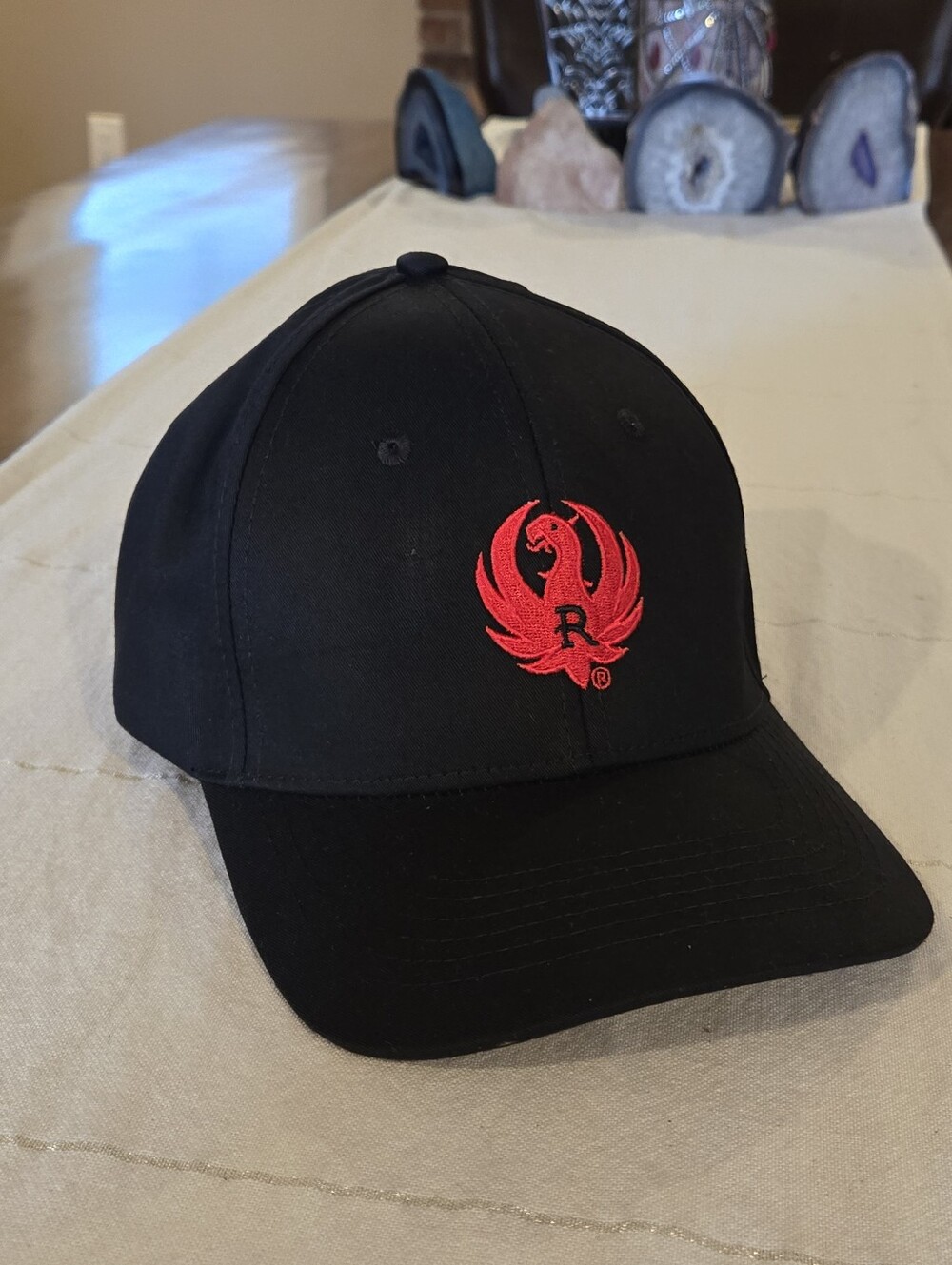 Official RUGER Logo Hat - Black With Embroidered  Red Logo - Adjustable Fit Cap